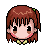 A 2x2 contact sheet of four pixel art frames showing a chibi-style character with brown hair, bangs, and a yellow bow, displaying different facial expressions against a gray background.