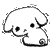 Three white cartoon dog heads with black outlines and blue eyes on a gray background, each in distinct poses.