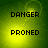 Green and yellow gradient background with black text reading DANGER and PRONED, showing subtle animation changes in light and particle effects.