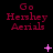 Animated icon with repeating 'Go Hershey Aerials' text in red pixelated font on black background, featuring pink star and dot animations.