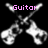 Pixelated white electric guitars cross on black background with pink text labels; one frame shows 'Guitar' and '4', another shows 'Life'.