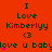Red background with repeated text and symbols: 'I Love Kimberlyy <3 love u baby' in dark green, pink hearts appear at bottom left and center.