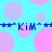 Pixelated blue background with pink and purple circles, repeated text 'KIM' in dark blue pixel font flanked by asterisks.