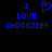 Blue pixelated text on black background reads "I ❤️ LOVE CHRISTIE!!" with heart symbol replacing 'love' in first line.