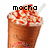 Pixelated image of a brown beverage cup with whipped cream and red drizzle, topped with a white straw, labeled 'mocha' in black text.