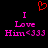A pixelated graphic with pink text reading "I Love Him<333" on a black background, featuring a red heart symbol above the text.