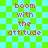 Pixelated text 'boom with the attitude' on a green and cyan checkered background, with a subtle animation effect.