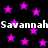 Black background with scattered pink stars and repeated white text "SavannahSavannah" in pixelated font.