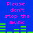 Blue background with pink text reading "Please don't stop the music" and green audio equalizer bars in two , animated to change height