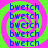 Blue text 'bwetch' repeated in on a bright green and pink spiral background with no visible animation changes
