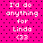 Pixelated text on a bright pink background with black dots, repeating 'I'd do anything for Linda <33' in white block letters across four identical