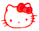 Two pixelated Hello Kitty head icons side-by-side, one red with a red bow and the other blue with a blue bow on white background.