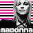Animated contact sheet of Madonna-themed buddy icon frames with repeating text and striped background patterns.
