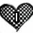 Heart-shaped icon with black-and-white checkered pattern, white vertical bar in center, and black outline on white background.