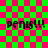 Green and pink checkered background with four identical text instances reading 'penis!!!' in black pixelated font, each with a brown overlay on the right side of the image