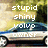 Pixelated image of a blue Volvo car with white text overlay reading 'stupid shiny volvo owner' against a blurred background.