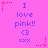 A static pink background displays repeated text "I love pink!!" with a heart symbol and "xxx" below, surrounded by red and pink star-shaped pixel decorations.