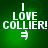 Green background with white pixelated text 'I LOVE COLLIER!' and a right-pointing arrow, showing slight variations in text clarity across four views.