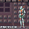 Pixel art of a humanoid robot standing against a patterned wall with 'PREVIEW' text at the bottom.