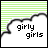 Animated contact sheet of 21 frames showing a cloud-shaped text bubble with "girly girls" on green striped background, displaying sequential dot and heart animation effects.