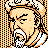 Pixelated static icon of a bald character with orange hair outline, black facial features, and white mouth area against checkered background.