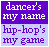 Pixelated text on a two-tone background: purple top half with white lowercase letters, light blue bottom half with dark purple lowercase letters.