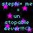 Static digital image with cyan text and pink stars on black background, repeating 'stephi+ me = unstoppable 4ever!!!<3' in two