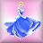 Static pixel art of a female character in a blue gown with yellow crown against pink background, 48x48 source frame scaled to 256x256 pixels.