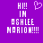 Purple background with white pixelated text reading "HI!! IN ASHLEE MARION!!!!" and a pink heart symbol above the right side of the text.
