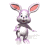 Animated contact sheet of a cartoon rabbit character in various walking poses with pink ears and purple accents on white background.