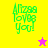 Green pixelated text "Alfzab loves you!" on yellow and pink backgrounds with a small star icon.