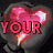 Four heart-shaped icons with glowing pink centers and dark gray outlines arranged in a , two displaying red text
