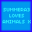 Four identical blue square display pixelated text reading "SUMMER3 LOVES ANIMALS X" in light blue on a darker blue background with a purple border