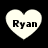 Four heart-shaped icons with the name 'Ryan' in black text on a white background, arranged in a against a black backdrop