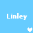 Four instances of the name "Linley" in white pixelated text on a light blue background, with three heart symbols appearing and changing color.