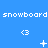 Blue background with repeated 'snowboard' text and pixelated symbols changing across three