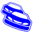 Blue and white pixelated icon with abstract curved shapes forming a dynamic, layered composition against a plain background.