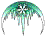 Animated contact sheet showing five frames of a buddy icon with teal snowflake-like top and yellow text that changes across frames.