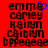 Red background with black pixelated text listing names and a blue heart symbol above the first name.