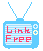 Two pixelated blue televisions with antennas display striped screens; left screen shows red text "Link Free" while right is blank.