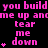 Pixelated text repeats 'you build me up and tear me down' with pink stars on black background, animated star count increases across frames.