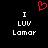 Red pixelated heart symbol above white text reading 'I LUV Lamar' on black background.