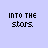 Pixelated text 'INTO THE stars.' repeated across a light purple background with scattered purple X-shaped and star-like symbols.