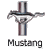 Pixelated icon of a horse in mid-gallop with striped body, positioned above the word 'Mustang' on gray background.