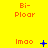 Yellow background with red text "Bi-Ploar" and orange text "Imao" in a , blue symbols changing across frames from plus to star to X to dot to dots