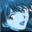 Pixelated anime-style character with light blue face, dark hair, and a single tear on cheek against blue background.