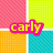 Pixelated icon with four colored quadrants and yellow text 'carly' on a pink outline.