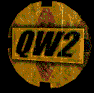 Circular icon with 'QW2' text on a yellow rectangle, showing multiple views of the same object against black background.