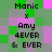 Pixelated of green, purple, and gray squares with repeated text elements including 'Manic', 'x', 'Amy', '4EVER', '& EVER' in black font