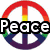 Four quadrant with peace symbol, hearts, camp logo, and Hannah<33 text over green circles